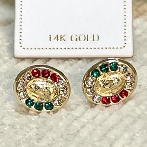 Solid Yellow Gold 14 Karat 10x11 mm Religious Guadalupe Birth Stones Cz Earring